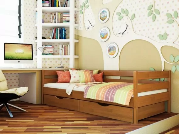 Деревянная кровать Нота в цвете оранж с шухлядами