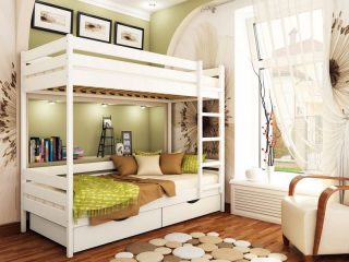 Двухъярусная кровать Дуэт в белом цвете с ящиками