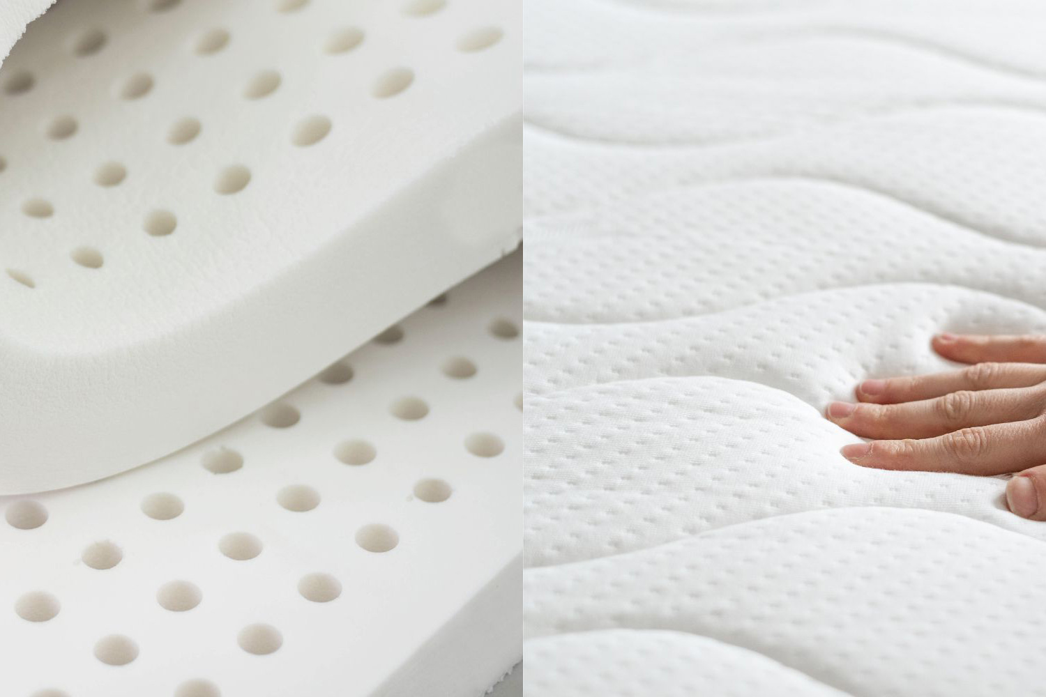 Коллаж с образцами мягких наполнителей: латекс, Memory Foam, разрез матраса